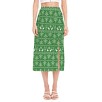 Christmas Pot Leaf Pattern Print Side Slit Midi Skirt