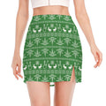 Christmas Pot Leaf Pattern Print Side Slit Mini Skirt