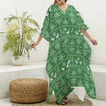 Christmas Pot Leaf Pattern Print Silk V-Neck Kaftan Dress