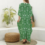 Christmas Pot Leaf Pattern Print Silk V-Neck Kaftan Dress