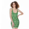 Christmas Pot Leaf Pattern Print Sleeveless Bodycon Dress