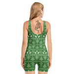 Christmas Pot Leaf Pattern Print Sleeveless One Piece Swimsuit