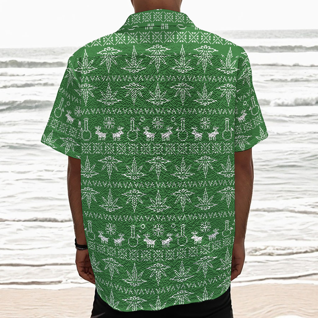 Christmas Pot Leaf Pattern Print Textured Short Sleeve Shirt