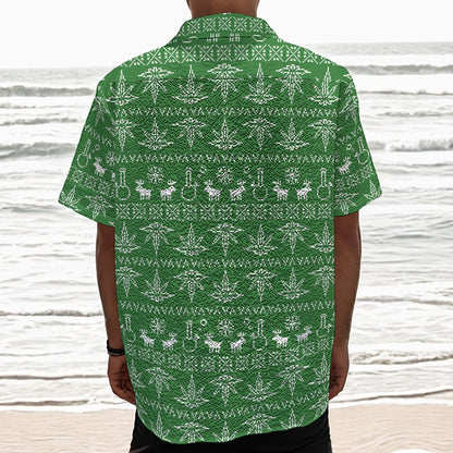 Christmas Pot Leaf Pattern Print Textured Short Sleeve Shirt
