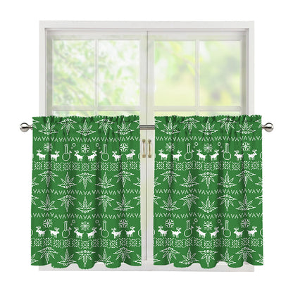 Christmas Pot Leaf Pattern Print Tier Curtains