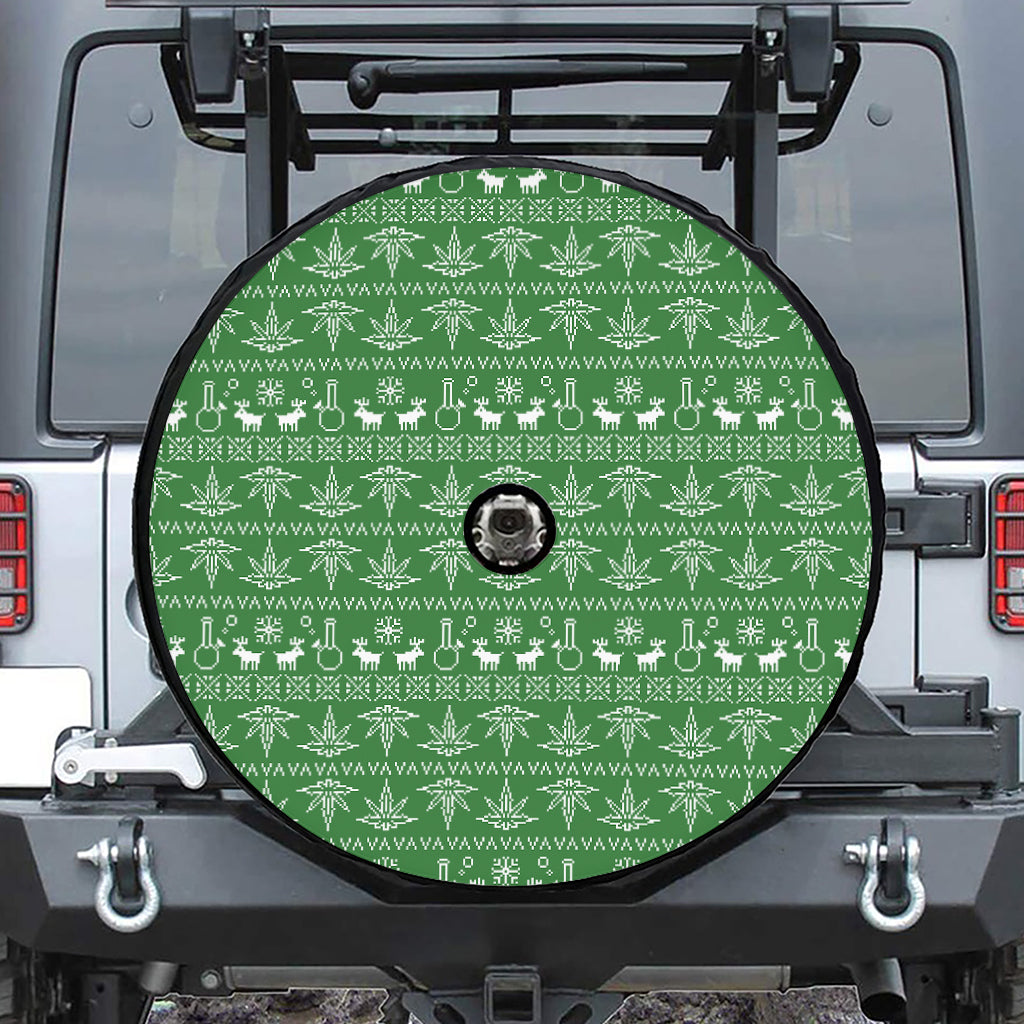 Christmas Pot Leaf Pattern Print Tire Cover With Camera Hole