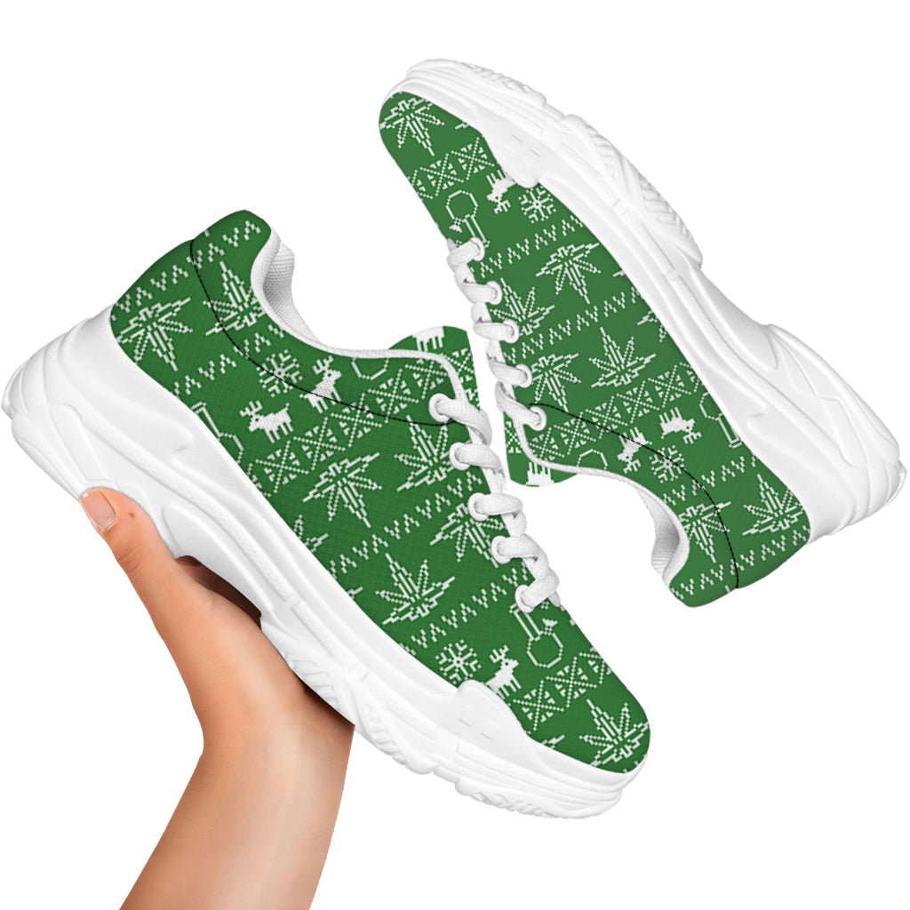 Christmas Pot Leaf Pattern Print White Chunky Shoes