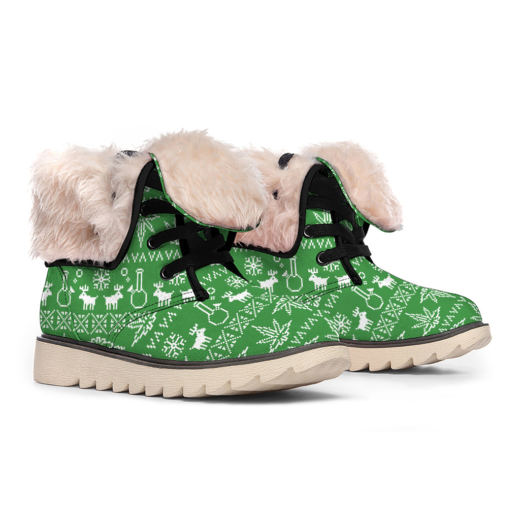 Christmas Pot Leaf Pattern Print Winter Boots