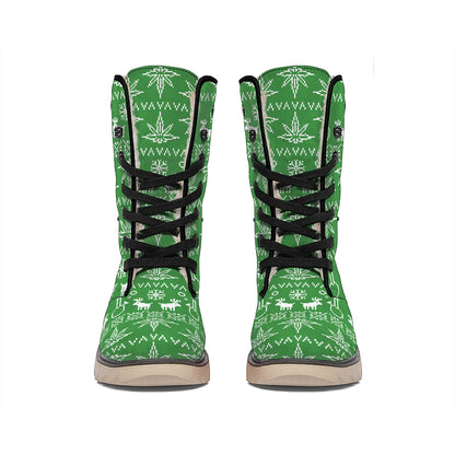 Christmas Pot Leaf Pattern Print Winter Boots