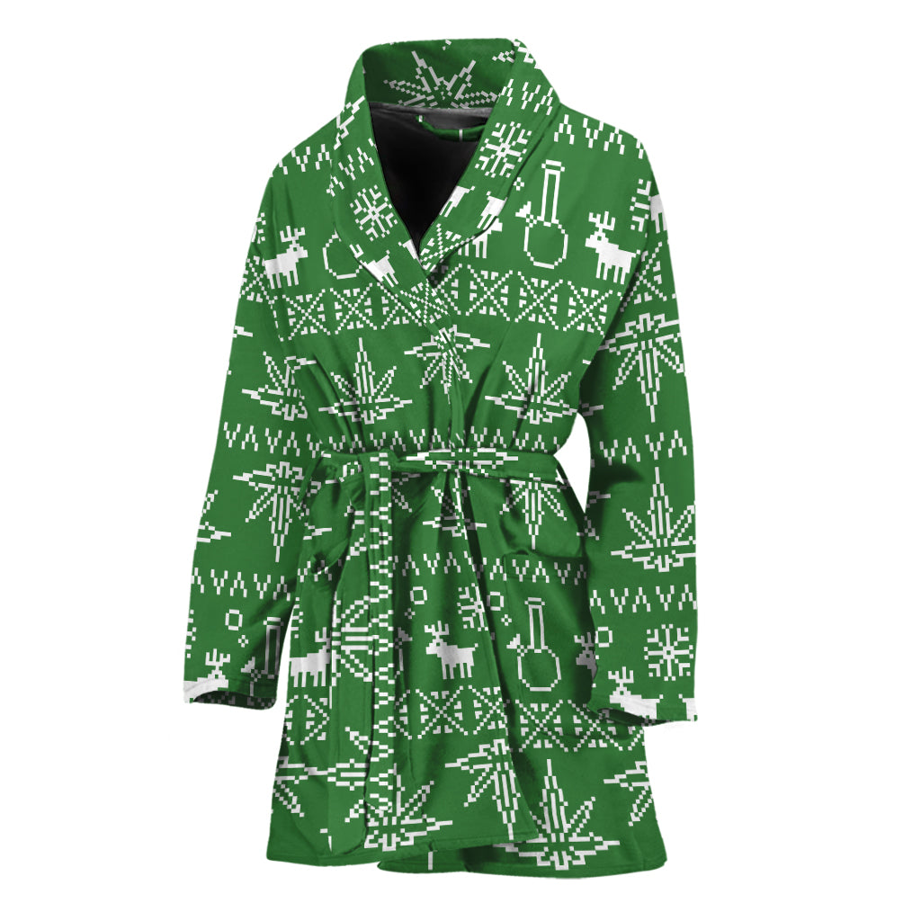 Christmas Pot Leaf Pattern Print Women's Bathrobe
