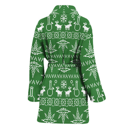 Christmas Pot Leaf Pattern Print Women's Bathrobe