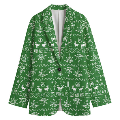 Christmas Pot Leaf Pattern Print Women's Blazer
