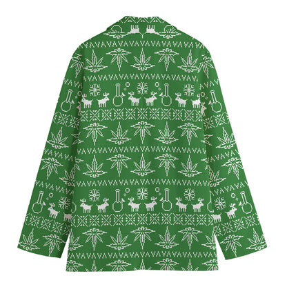 Christmas Pot Leaf Pattern Print Women's Blazer