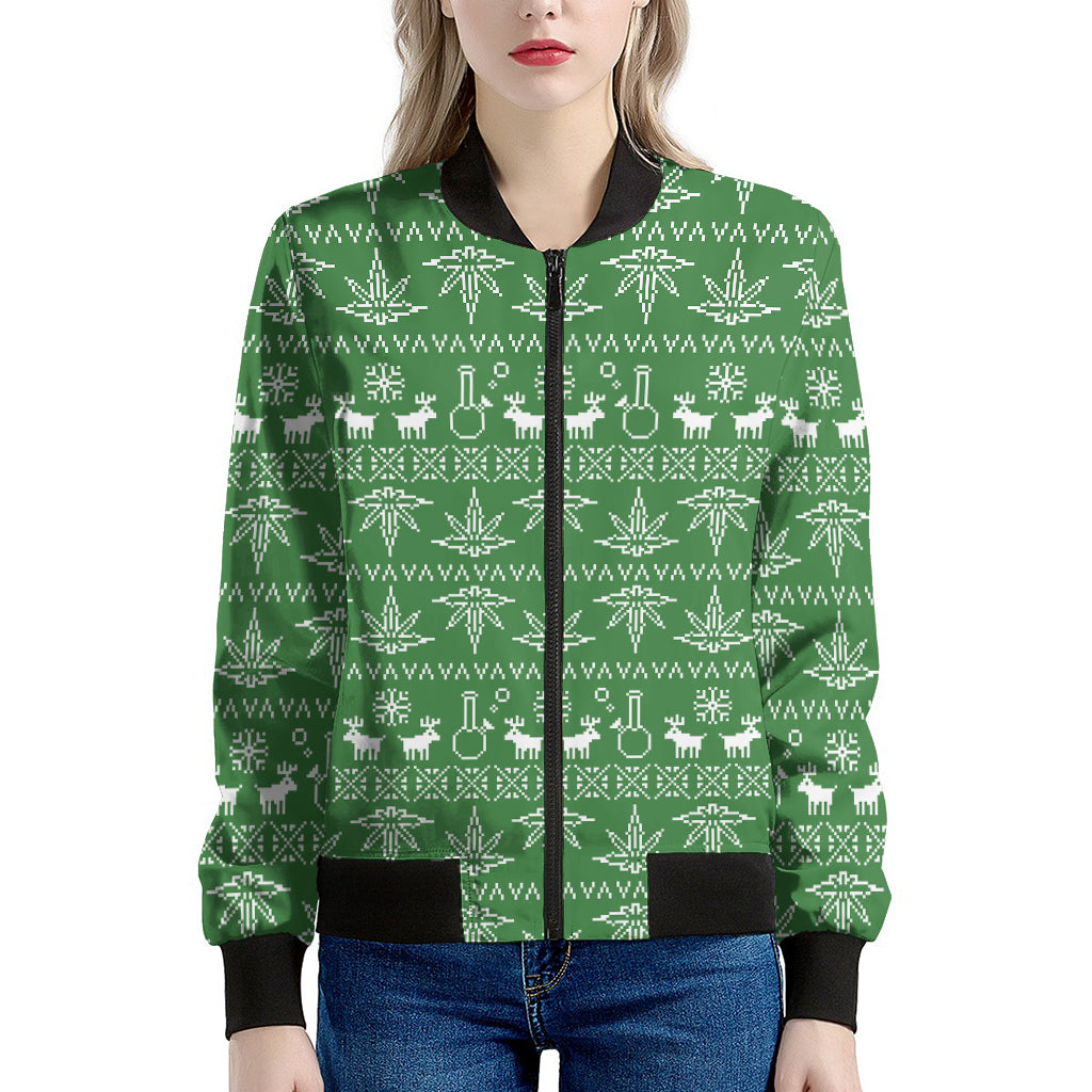 Christmas Pot Leaf Pattern Print Women's Bomber Jacket
