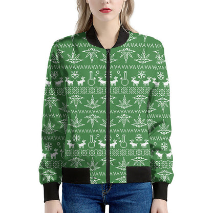 Christmas Pot Leaf Pattern Print Women's Bomber Jacket