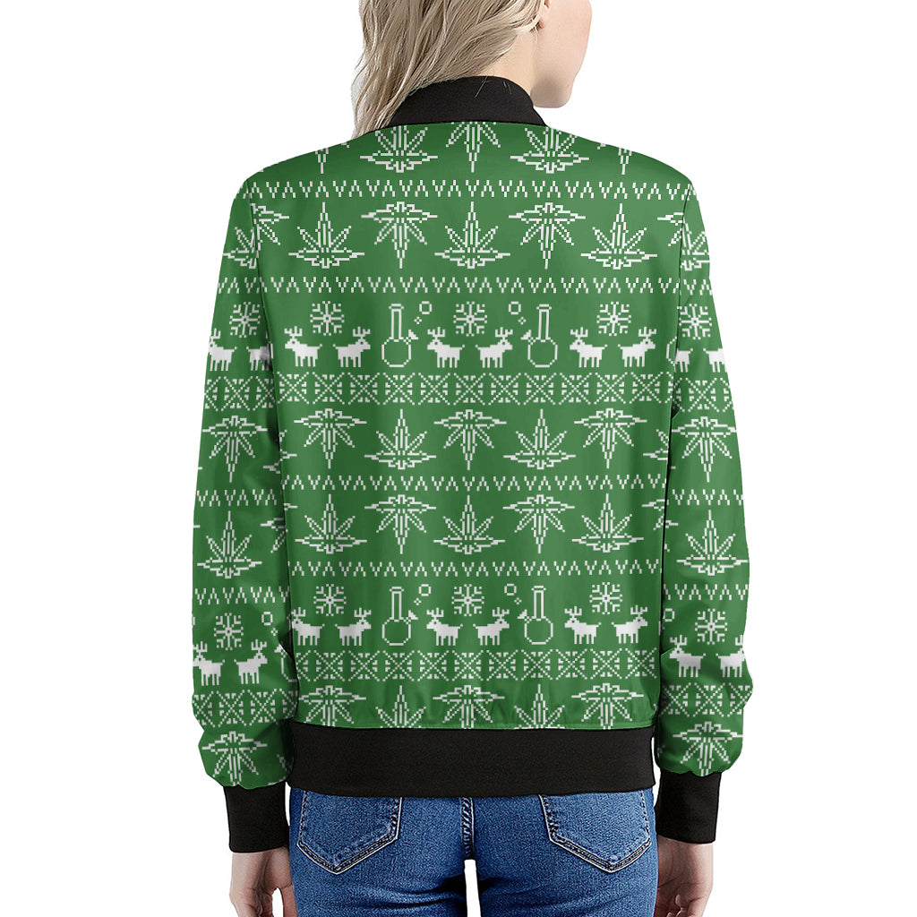 Christmas Pot Leaf Pattern Print Women's Bomber Jacket