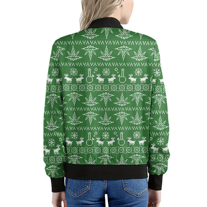 Christmas Pot Leaf Pattern Print Women's Bomber Jacket