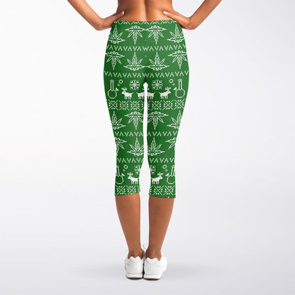 Christmas Pot Leaf Pattern Print Women's Capri Leggings