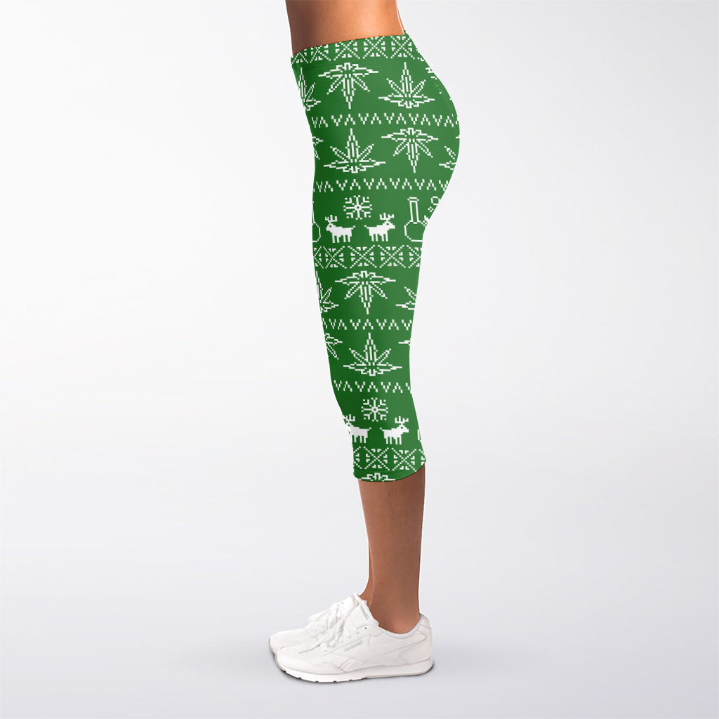 Christmas Pot Leaf Pattern Print Women's Capri Leggings