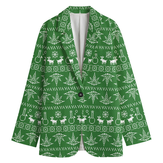 Christmas Pot Leaf Pattern Print Women's Cotton Blazer