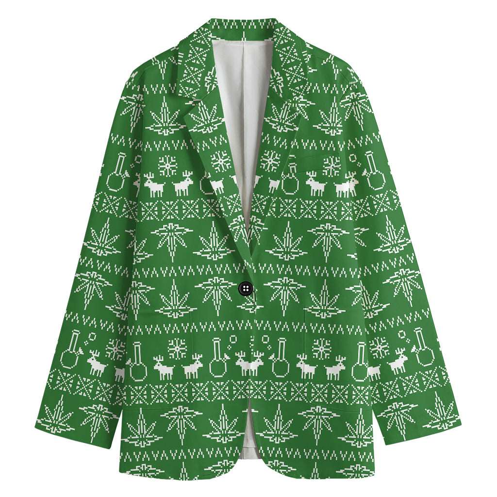 Christmas Pot Leaf Pattern Print Women's Cotton Blazer