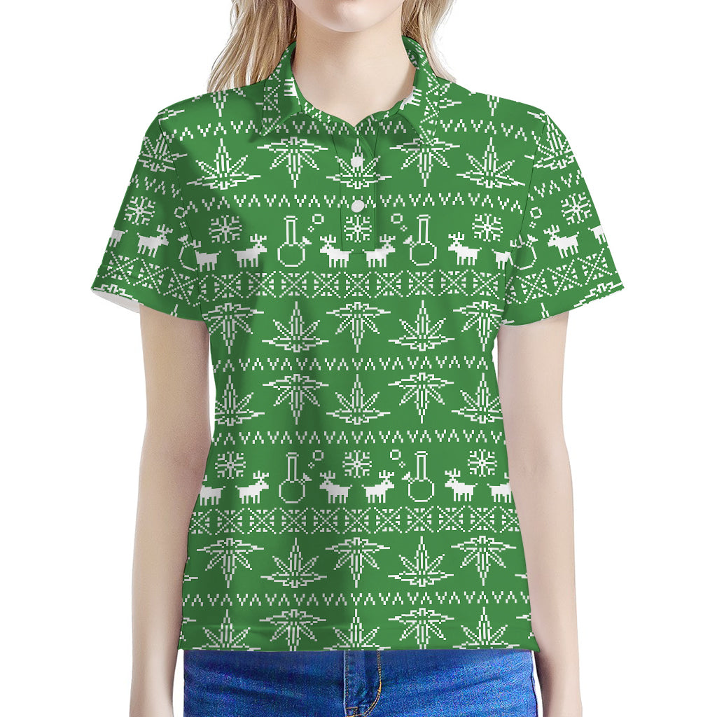 Christmas Pot Leaf Pattern Print Women's Polo Shirt