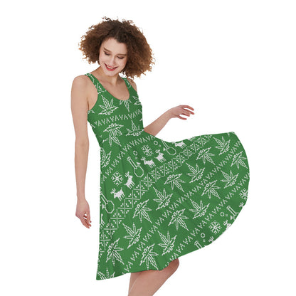 Christmas Pot Leaf Pattern Print Women's Sleeveless Dress