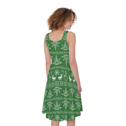 Christmas Pot Leaf Pattern Print Women's Sleeveless Dress