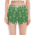 Christmas Pot Leaf Pattern Print Women's Split Running Shorts