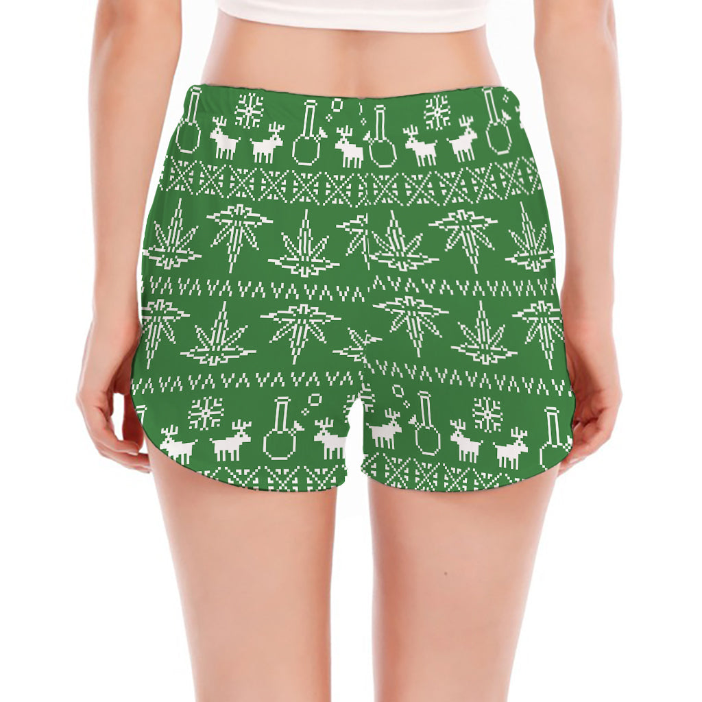 Christmas Pot Leaf Pattern Print Women's Split Running Shorts
