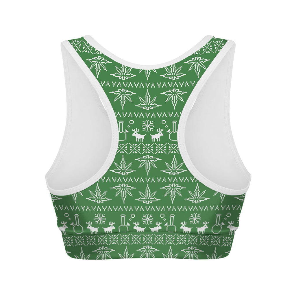 Christmas Pot Leaf Pattern Print Women's Sports Bra