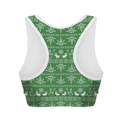 Christmas Pot Leaf Pattern Print Women's Sports Bra