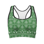 Christmas Pot Leaf Pattern Print Women's Sports Bra