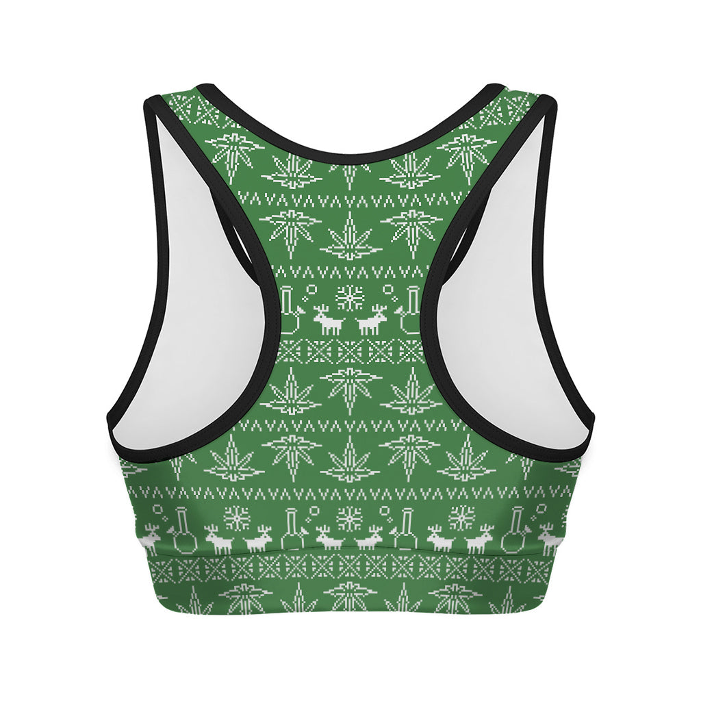 Christmas Pot Leaf Pattern Print Women's Sports Bra