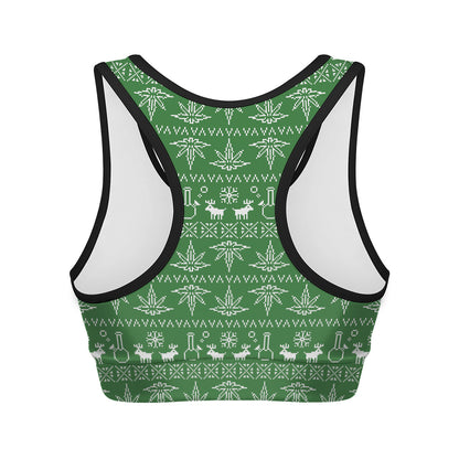 Christmas Pot Leaf Pattern Print Women's Sports Bra
