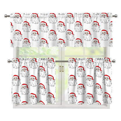 Christmas Santa Claus Pattern Print 3 Piece Kitchen Curtains