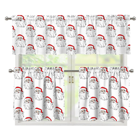 Christmas Santa Claus Pattern Print 3 Piece Kitchen Curtains