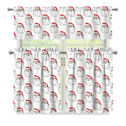 Christmas Santa Claus Pattern Print 3 Piece Kitchen Curtains