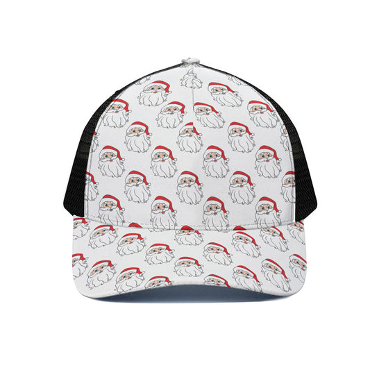 Christmas Santa Claus Pattern Print Black Mesh Trucker Cap