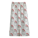 Christmas Santa Claus Pattern Print Cotton Front Slit Maxi Skirt