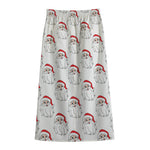 Christmas Santa Claus Pattern Print Cotton Front Slit Maxi Skirt