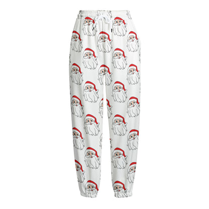 Christmas Santa Claus Pattern Print Fleece Lined Knit Pants