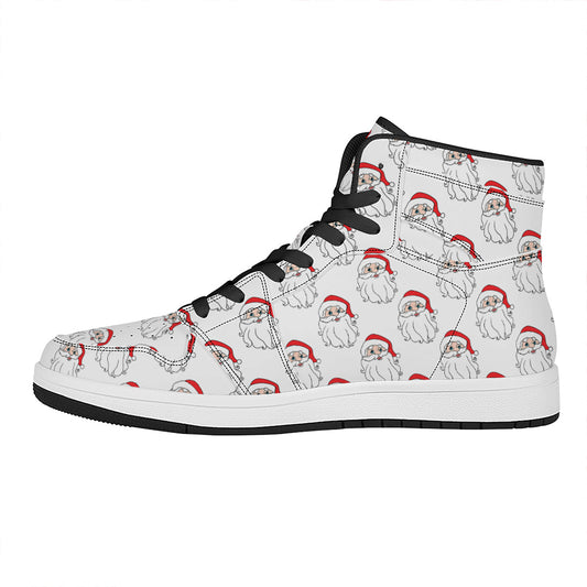 Christmas Santa Claus Pattern Print High Top Leather Sneakers