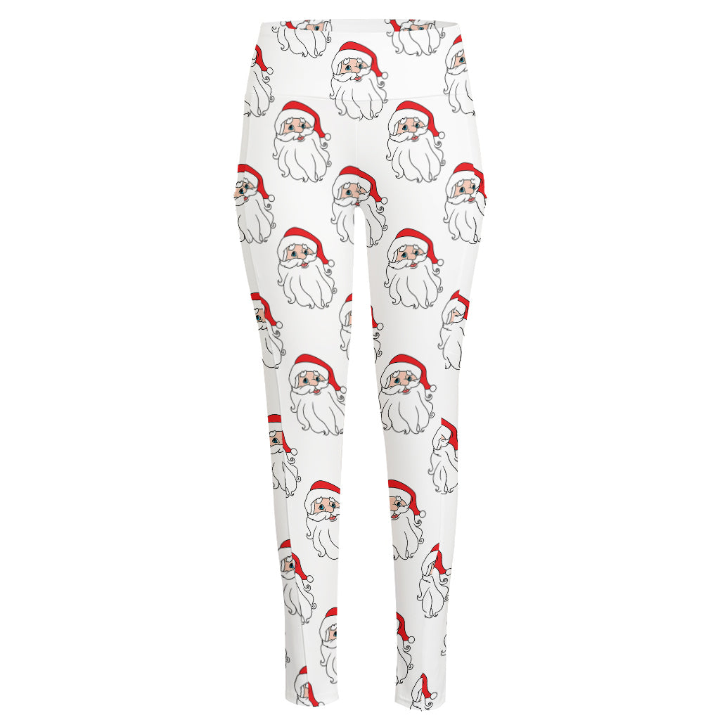 Christmas Santa Claus Pattern Print High-Waisted Pocket Leggings