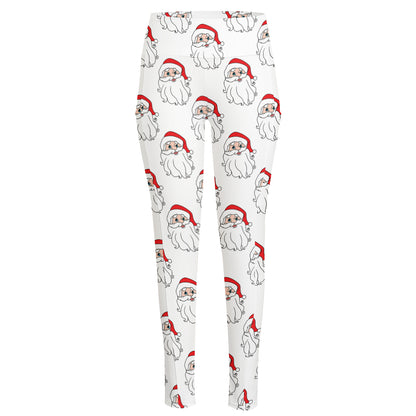 Christmas Santa Claus Pattern Print High-Waisted Pocket Leggings