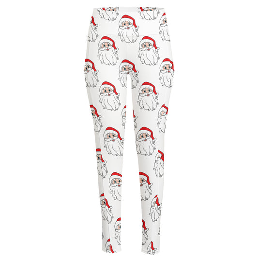 Christmas Santa Claus Pattern Print High-Waisted Pocket Leggings