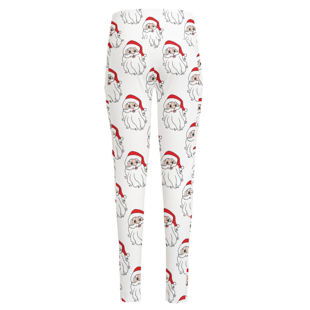 Christmas Santa Claus Pattern Print High-Waisted Pocket Leggings