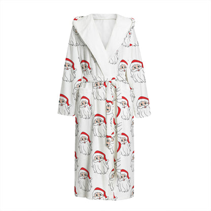 Christmas Santa Claus Pattern Print Hooded Bathrobe
