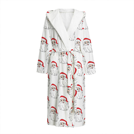 Christmas Santa Claus Pattern Print Hooded Bathrobe