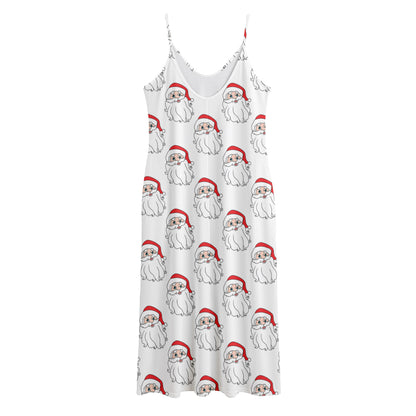 Christmas Santa Claus Pattern Print Jersey Midi Cami Dress